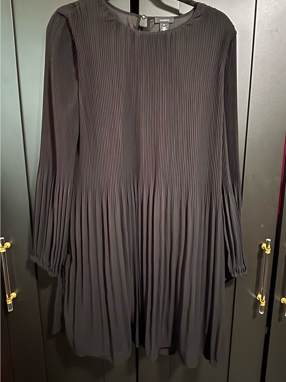 Halogen Black Pleated Long-Sleeve Tunic Dress